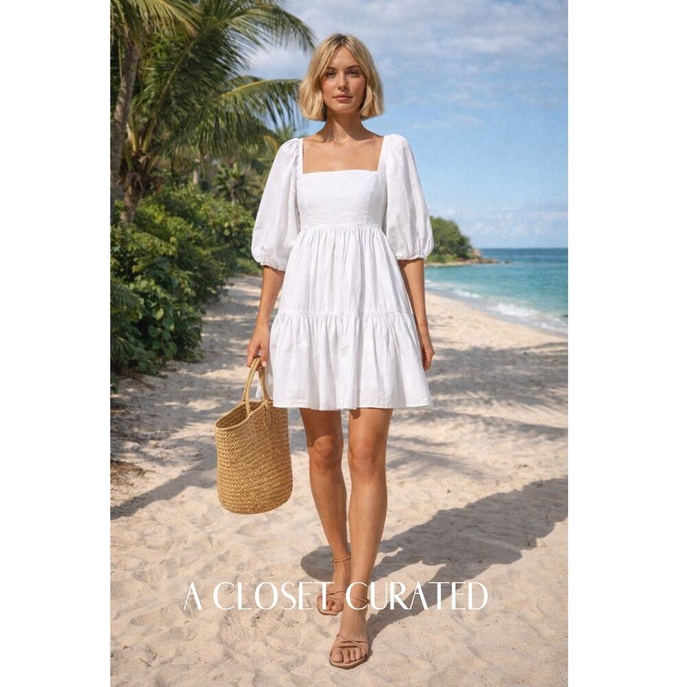 Cara Cara Sip Sip Cotton Tiered Mini Dress XL White